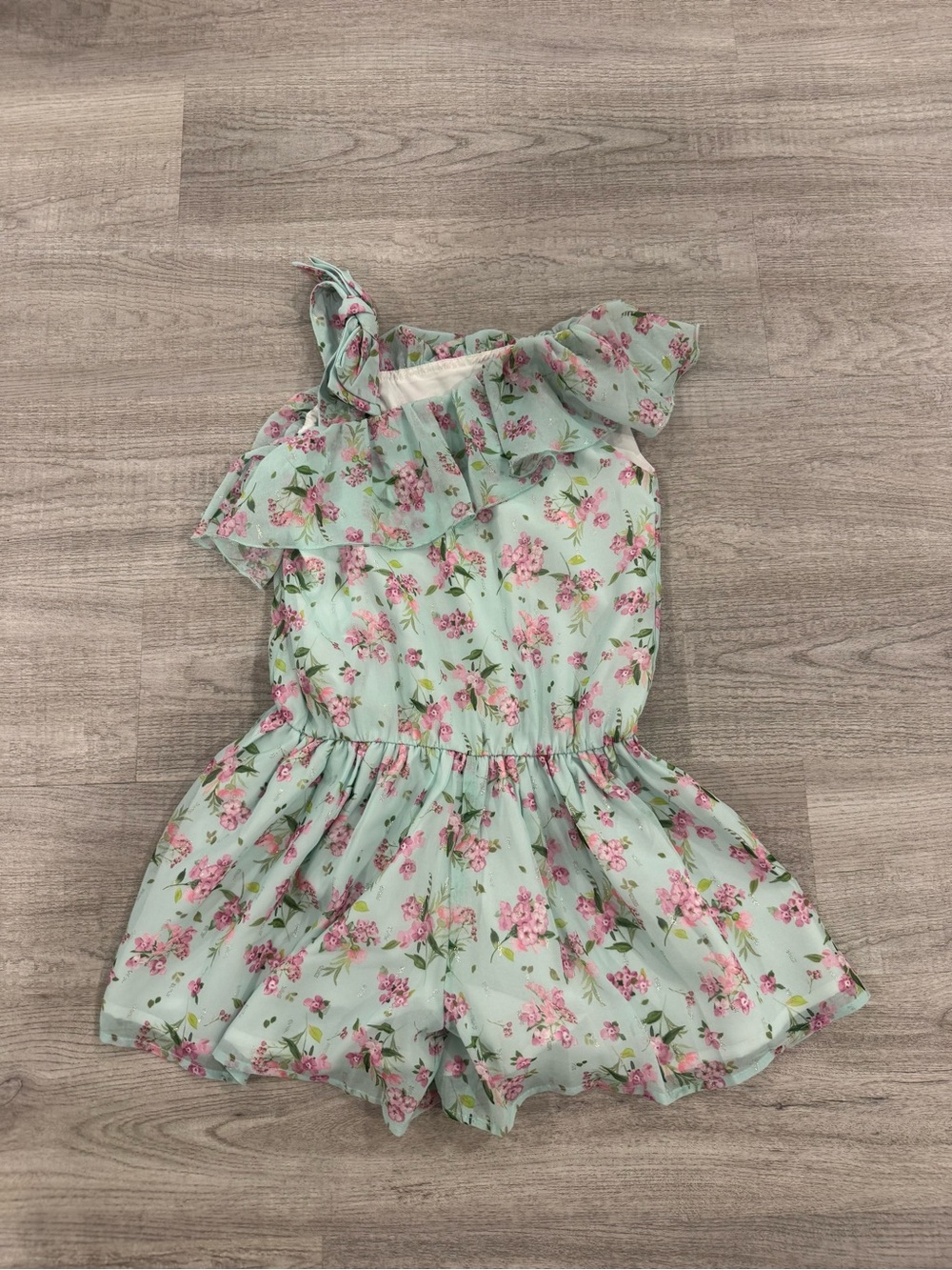 Mayoral Girls Floral Mint Romper, size 7, like new